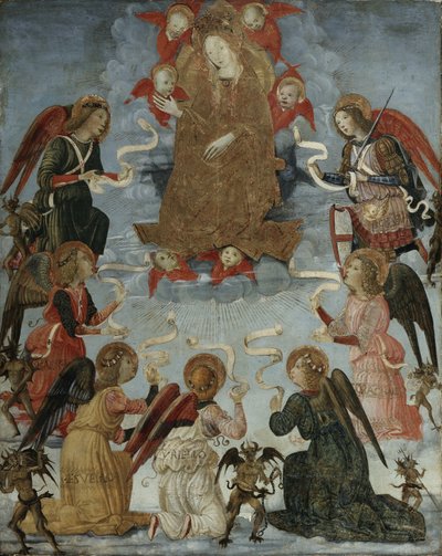 Panna ve slávě obklopená sedmi archanděly, kolem 1490-1500 od Master of Marradi