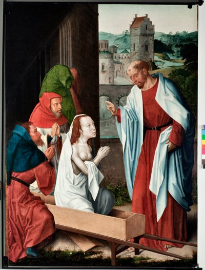 Epizoda ze života evangelisty svatého Jana: „“Vzkříšení Drusiany““ (Život evangelisty svatého Jana, vzkříšení Drusiany) Malba od mistra evangelisty San Giovanni (Saint John Evangelista) (konec 15. století) Rozměr 120x90 cm geny, od Master of Saint John Evangelist
