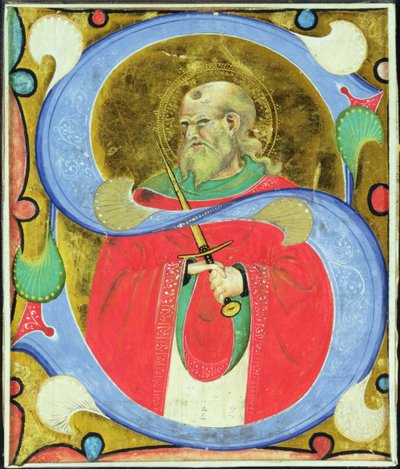 Historická iniciála „S“ zobrazující sv. Juliána od Master of San Michele of Murano
