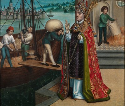 Zázrak obilí, z oltářního obrazu sv. Mikuláše, kolem 1486-93 (olej na desce) od Master of The Legend of St. Lucy