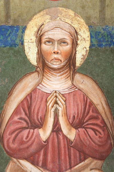 "Letnice", Detail Panny Marie, cca 1420 (freska) od Master of Vignola
