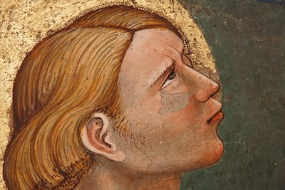 "Letnice", Detail s modlícím se světcem, kolem 1420 (freska) od Master of Vignola