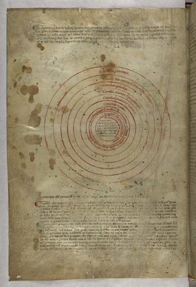 Egerton MS 943 f.2v Inferno: Kruhový diagram sfér pekla, z „Divina Commedia (Božská komedie)“ od Dante Alghieriho (inkoust a barva na pergamenu) od Master of the Antiphonar of Padua