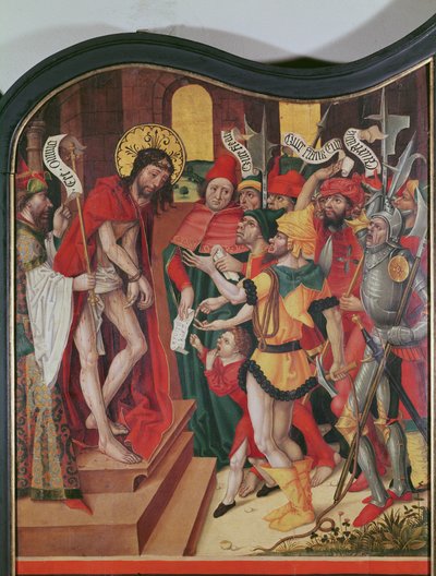 Ecce Homo, horní část pravého vnitřního panelu oltářního obrazu Umučení od Master of the Baden Carnation
