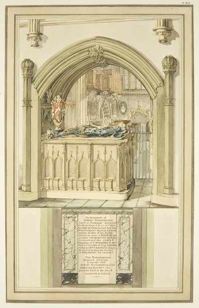 Hrob Roberta Fitzhardinga, zemřel 1170, v Bristolské katedrále, kolem roku 1799 (akvarel na papíře) od Master of the Bristol Church Monuments