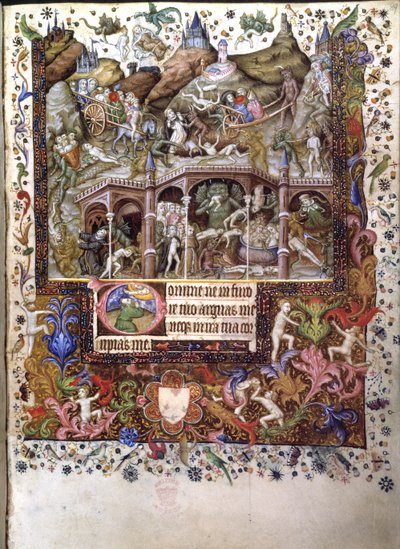 Přidat. 29433, f.89 Scene in Hell, ilustrace z „Knihy hodin“, kolem 1407 (inkoust a barva na pergamenu) od Master of the Brussels Initials