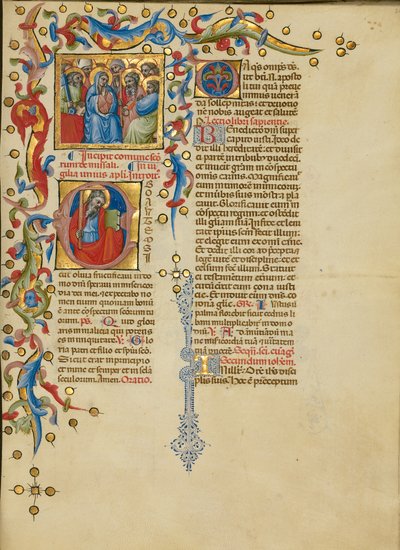 Všichni svatí; iniciála E: Svatý Ondřej od Master of the Brussels Initials