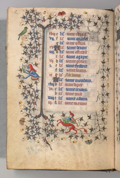 Hodiny Karla Šlechetného, navarrského krále (1361-1425): fol. 3v, březen od Master of the Brussels Initials and Associates
