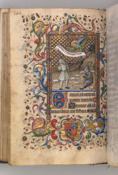 Hodiny Karla Vznešeného, krále Navarry 1361-1425: Zvěstování pastýřům...verso, c1 od Master of the Brussels Initials and Associates