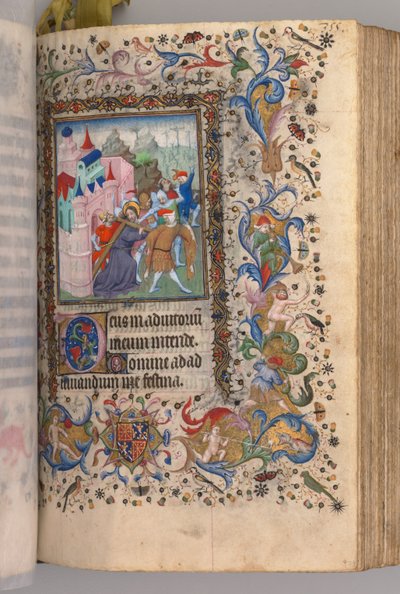 Hodiny Karla Vznešeného, krále navarrského 1361-1425: fol. 170v, Kristus nesoucí kříž, c. 14 od Master of the Brussels Initials and Associates