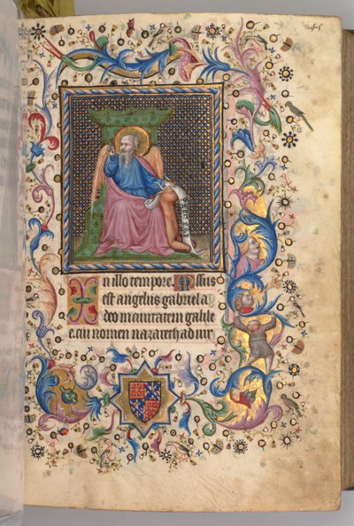 Hodiny Karla Vznešeného, krále navarrského 1361-1425: fol. 23r, sv.Lukáš,c. 1405. od Master of the Brussels Initials and Associates