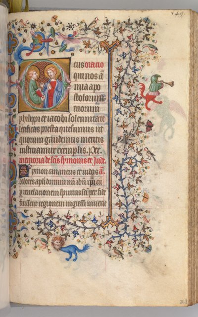 Hodiny Karla Vznešeného, krále navarrského 1361-1425, fol. 269r, SS. Filip a Jakub, c. 1405. od Master of the Brussels Initials and Associates