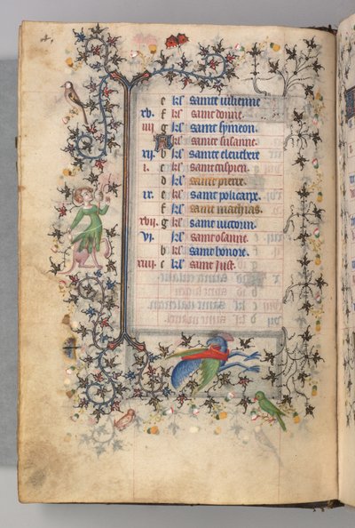 Hodiny Karla Vznešeného, krále navarrského 1361-1425: fol. 2v, únor, c. 1405. od Master of the Brussels Initials and Associates