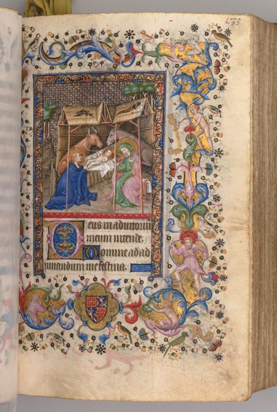 Hodiny Karla Vznešeného, krále navarrského 1361-1425: fol. 67r, Nativity Prime, c. 1405. od Master of the Brussels Initials and Associates