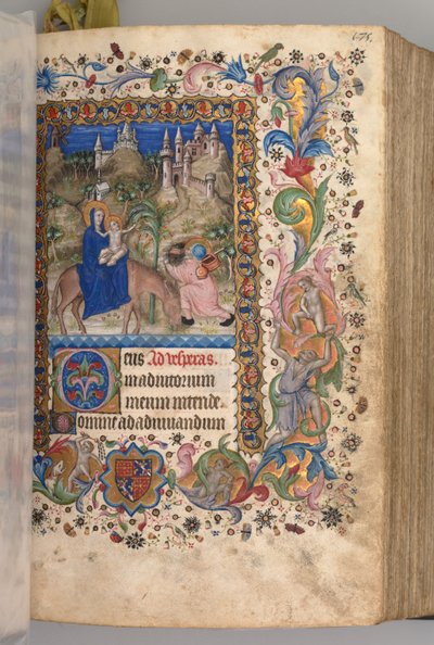 Hodiny Karla Vznešeného, krále navarrského 1361-1425: fol. 88r, Útěk do Egypta nešpory, c. 1 od Master of the Brussels Initials and Associates