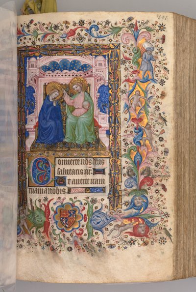 Hodiny Karla Vznešeného, krále navarrského 1361-1425: fol. 96r, Korunovace Panny Marie..., ca. 1 od Master of the Brussels Initials and Associates