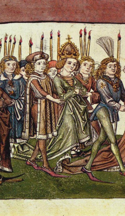 královna Alžběta Lucemburská. Detail z Richentalovy ilustrované kroniky, c. 1440 od Master of the Chronicle of the