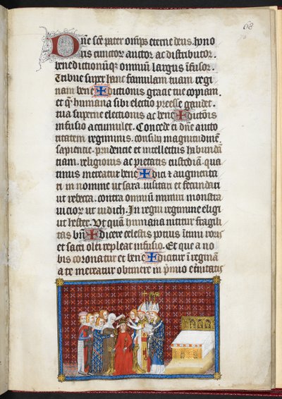 Bavlna Tiberius B. VIII f.70r Baroni nesoucí korunu královny, z 