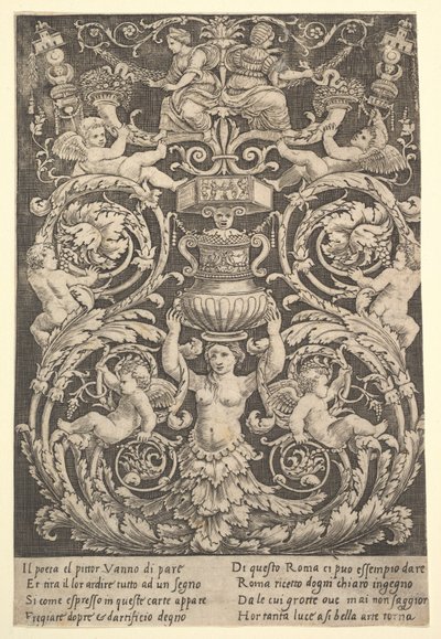 Panel ornamentu se ženou držící vázu uprostřed, 1532. od Master of the Die