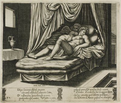 Cupid a Psyche spolu ve svatební posteli od Master of the Die