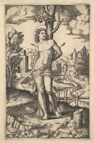 Svatý Šebestián přivázaný ke stromu probodnutému šípy, 1530-60. od Master of the Die