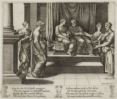 Dvě sestry Psyché jsou provdány za krále; ...Psyche je představena králi od Master of the Die