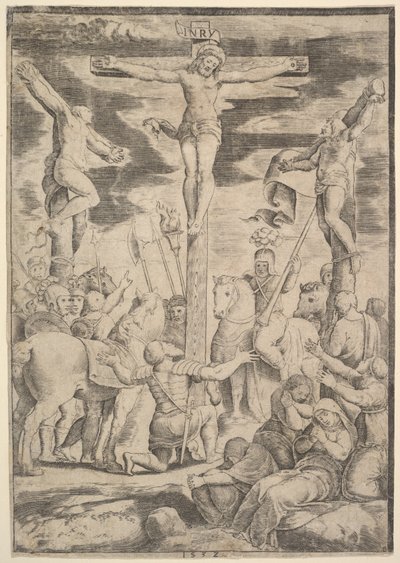 Obrácení setníka, který rozpřáhl ruce před Kristem na kříži, 1532. od Master of the Die