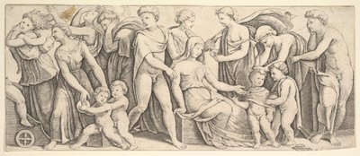 Svatba Jasona a Creusy, vlevo Medea bere své děti, 1530-60. od Master of the Die