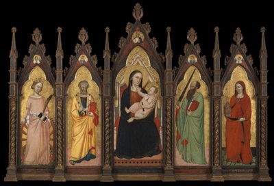 Polyptych - Panna a dítě na trůnu se čtyřmi svatými od Master of the Dominican Effigies