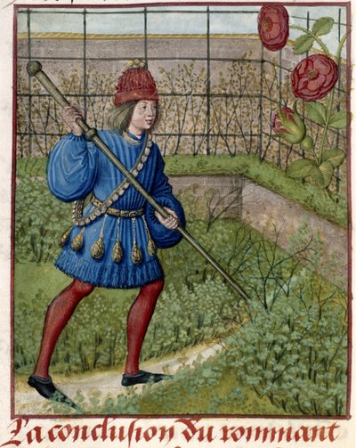 Milenec v zahradě pečuje o růži. od Master of the Dresden Prayer Books