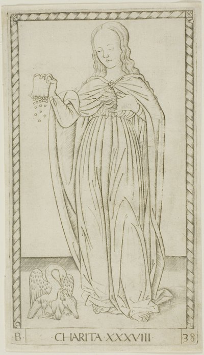 Charita, deska 38 od Genii and Virtues od Master of the E Series Tarocchi