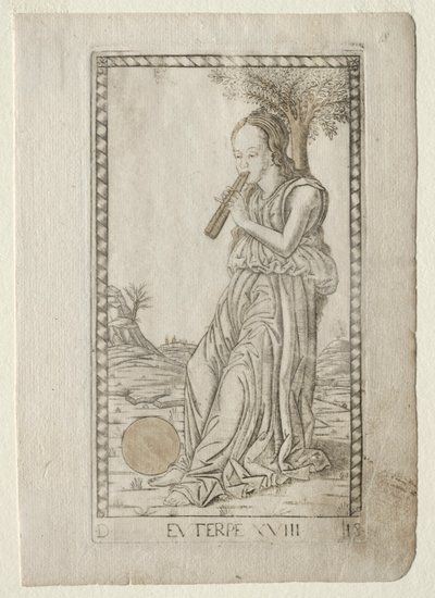 Hudba Euterpe, lyrická poezie ze série Tarocchi D..., před rokem 1467. od Master of the E-Series Tarocchi
