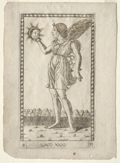 Genius of the Sun z Tarocchi, série B: Cosmic Principles & Virtues, #31, před rokem 1467. od Master of the E Series Tarocchi