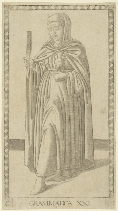 Gramatika, deska 21 z Arts and Sciences od Master of the E-Series Tarocchi