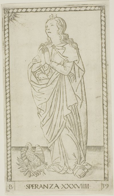 Hope, deska 39 od Genii and Virtues od Master of the E-Series Tarocchi