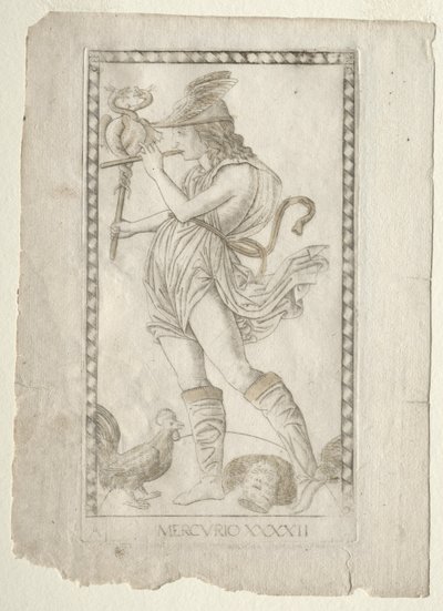 Merkur z Tarocchi, série A: Firmaments of the Universe, #42, před rokem 1467. od Master of the E-Series Tarocchi