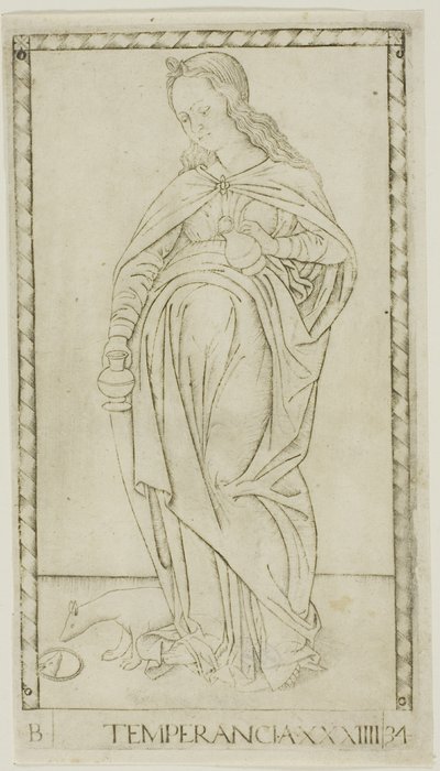 Temperance, deska 34 od Genii and Virtues od Master of the E-Series Tarocchi