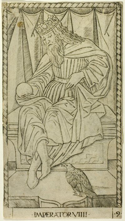 Císař, deska devět z The Ranks and Conditions of Man od Master of the E Series Tarocchi