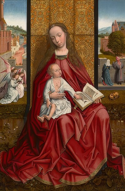 Marie trůnící s dítětem. Kolem 1500 od Master of the Embroidered Foliage