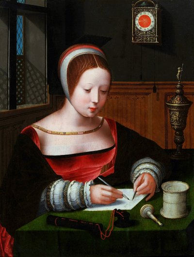 Marie Magdaléna píše. od Master of the Female Half Lengths