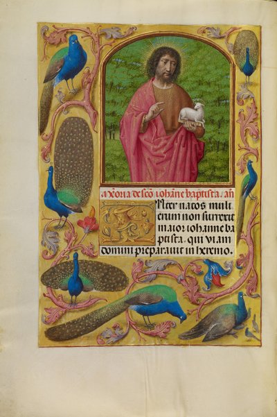 Svatý Jan Křtitel s Beránkem Božím na knize od Master of the First Prayer Book of Maximilian
