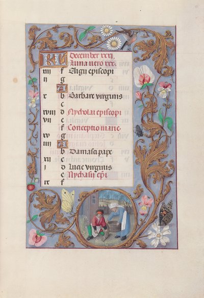 Hodiny španělské královny Isabely Katolické:  Fol. 13r, prosinec od Master of the First Prayerbook of Maximillian