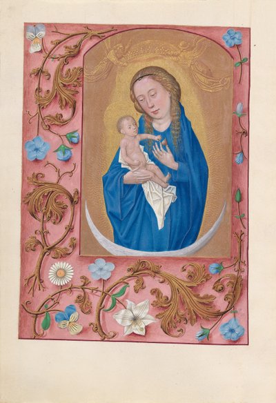 Hodiny královny Isabely Katolické, královny Španělska: Fol. 159v, Žena oděná sluncem, c1500. od Master of the First Prayerbook of Maximillian