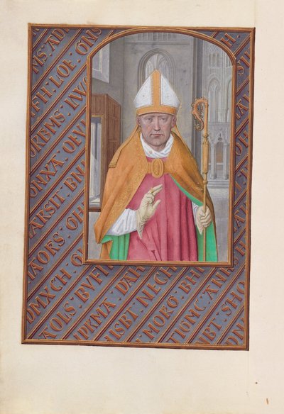 Hodiny španělské královny Isabely Katolické:  Fol. 183v, sv. Mikuláš od Master of the First Prayerbook of Maximillian