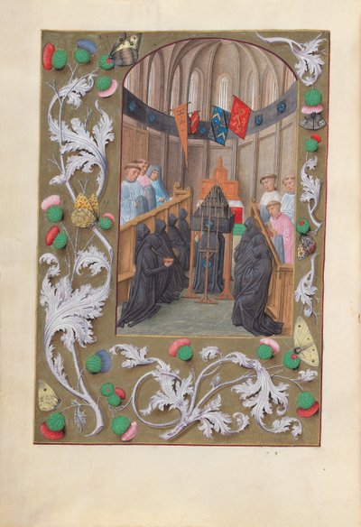 Hodiny královny Isabely Katolické, královny Španělska: Fol. 219v, Pohřební služba, c. 1500. od Master of the First Prayerbook of Maximillian