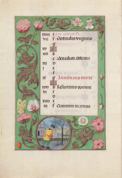 Hodiny královny Isabely Katolické, královny Španělska: Fol. 4v, březen, c. 1500. od Master of the First Prayerbook of Maximillian