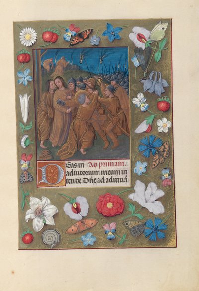 Hodiny španělské královny Isabely Katolické:  Fol. 61r, Jidášův polibek od Master of the First Prayerbook of Maximillian