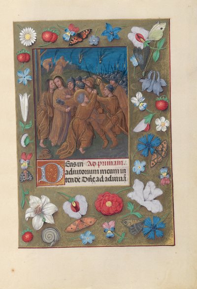 Hodiny královny Isabely Katolické, královny Španělska: Fol. 61r, Polibek Jidášův, c. 1500. od Master of the First Prayerbook of Maximillian