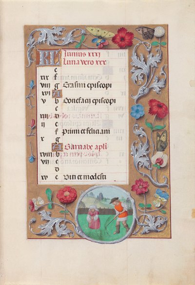 Hodiny španělské královny Isabely Katolické:  Fol. 7r, červen od Master of the First Prayerbook of Maximillian