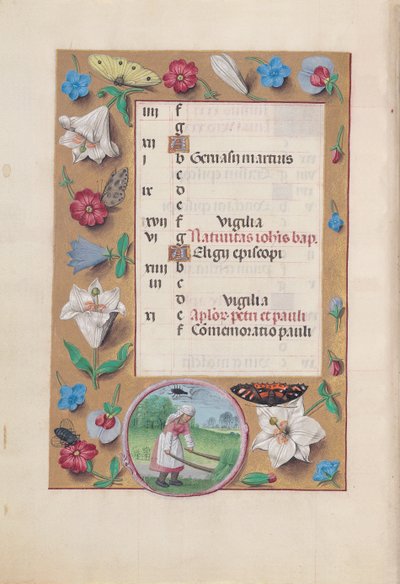 Hodiny královny Isabely Katolické, královny Španělska: Fol. 7v, červen, c. 1500. od Master of the First Prayerbook of Maximillian
